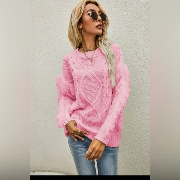 3/$25. Pink fringe sweater - Picture 1 of 4